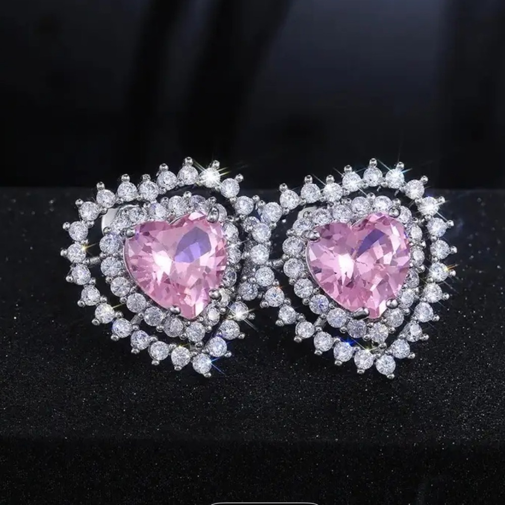 Heart-Shaped Pink Crystal, Valentine’s Day gift Earrings